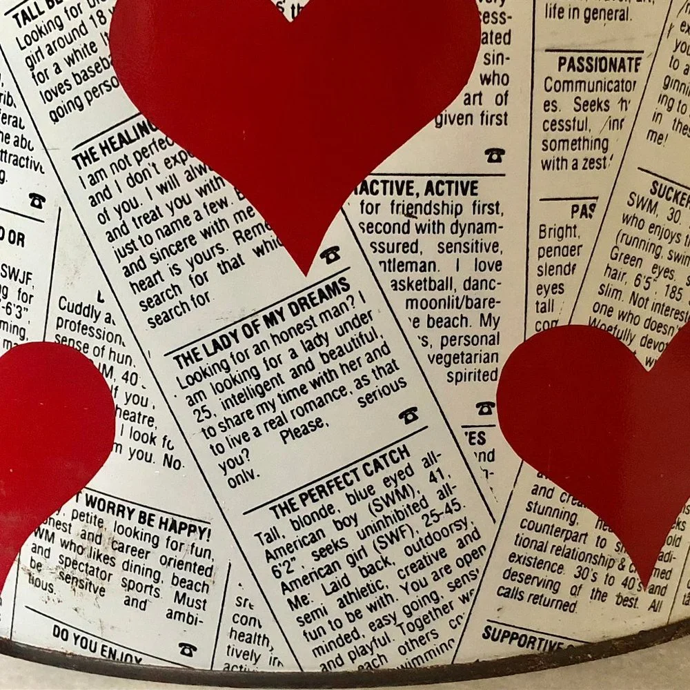 Vintage Metal Tin Can Hearts Looking For Love Ads Valentine's Day 11